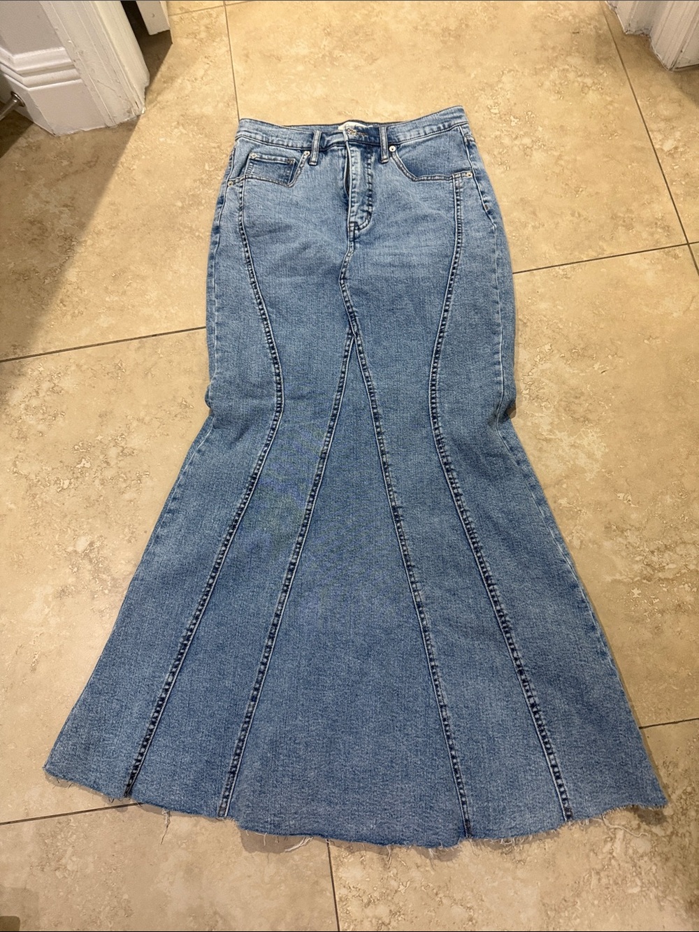 Jessica Simpson Light Blue Paneled Flare Denim Skirt